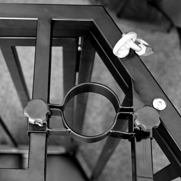 BDSM Hex Steel Hanging Cage with Neck & Wrist Pillory - Image 5