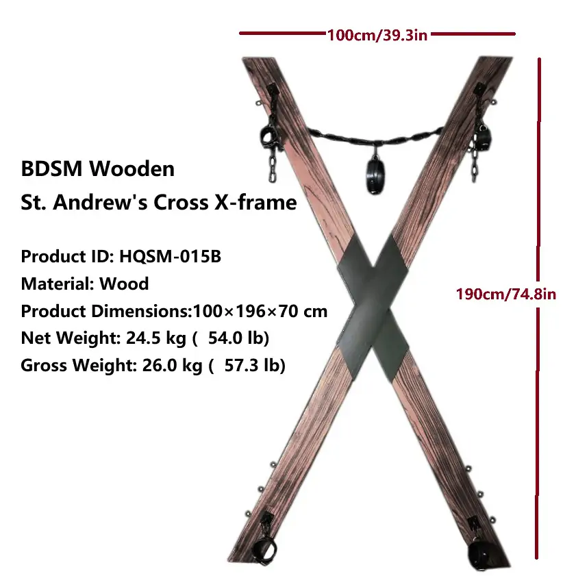 Premium BDSM Wooden St. Andrew's Cross X-frame Full-Body Restraints - Image 2