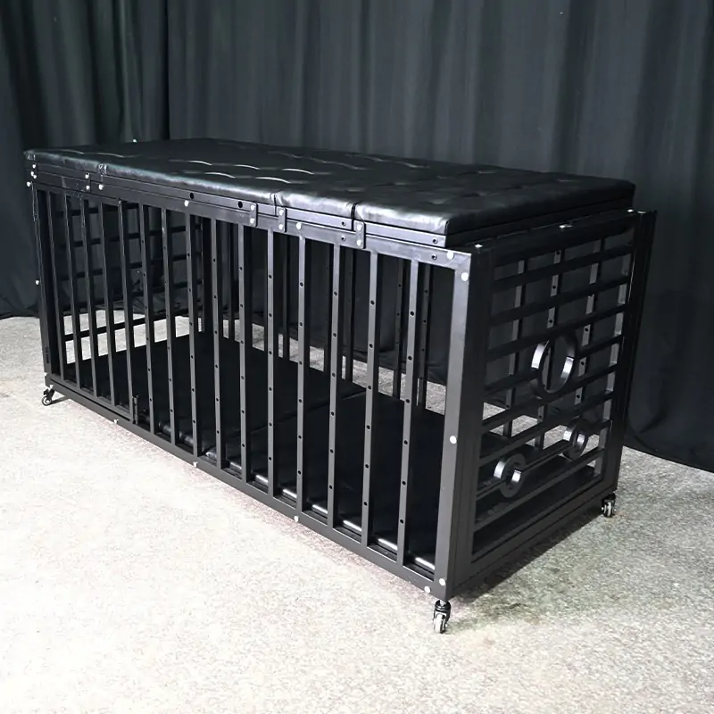 BDSM Mobile Dual-Function Metal Dungeon Cage Bed w/Wheels - Image 4
