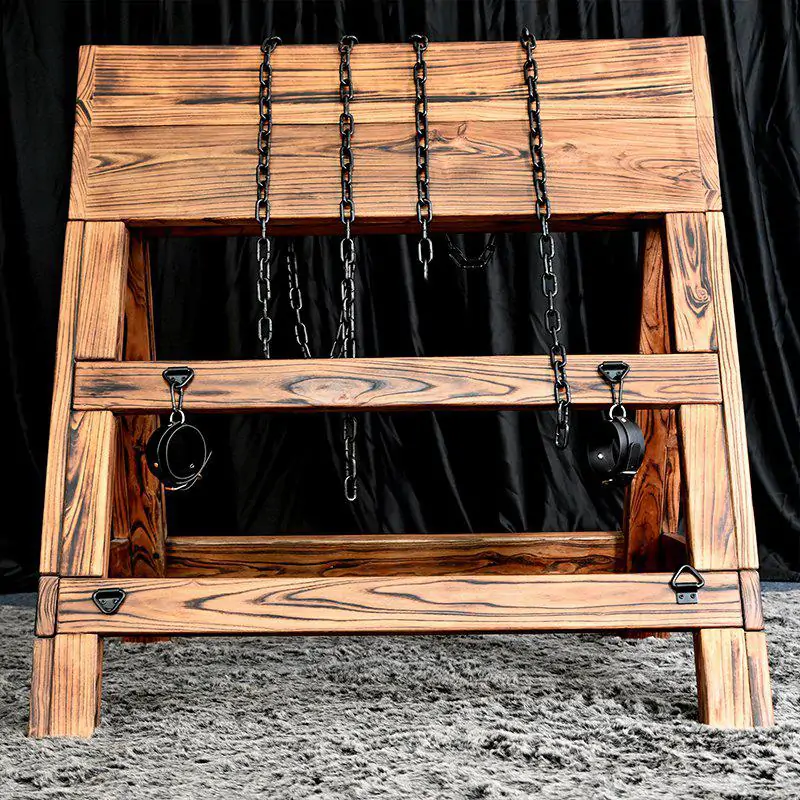 BDSM Dungeons Wooden horse Chevalet Bondage cuffs on ankles - Image 3