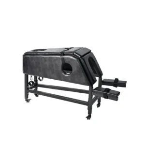Professional heavy-duty metal bondage horse for dungeon play, industrial-grade steel restraint station by Fetish Workshop